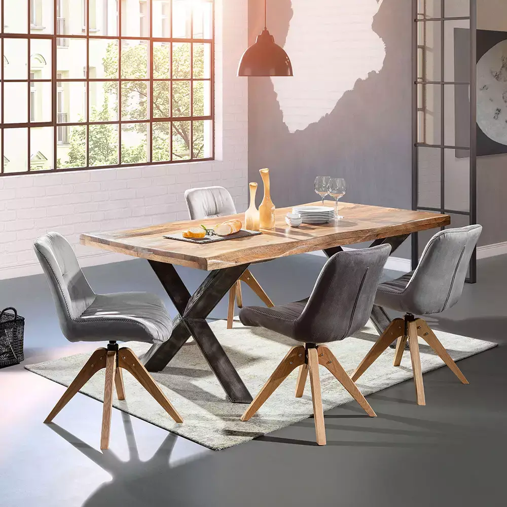 Lomadox Esszimmerstuhl 2er-Set Kunstleder in grau TARRAS-123 mit massivem Stativgestell in Eiche, 360° drehbar, B/H/T: ca. 55/84/60 cm JETZT KAUFEN