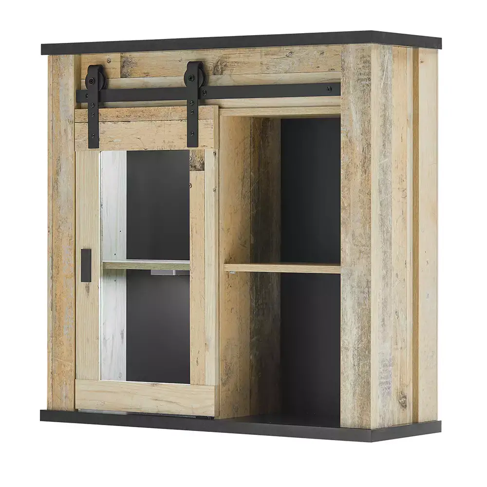 Lomadox Hängeschrank inkl. Glasschiebetür SHELTON-61 in Old Style hell Nb. mit anthrazit, B/H/T: ca. 93/90/31 cm Bis zu 50% Rabatt