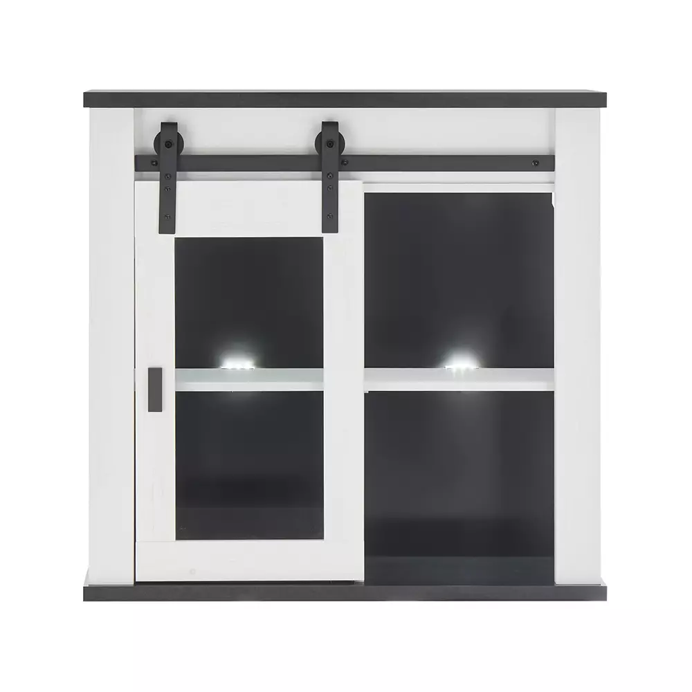 Lomadox Hängeschrank inkl. Schiebetür mit Glaseinsatz SHELTON-61 in Pinie weiß Nb. mit anthrazit, B/H/T ca. 93/90/31 cm Bis zu 60% Rabatt