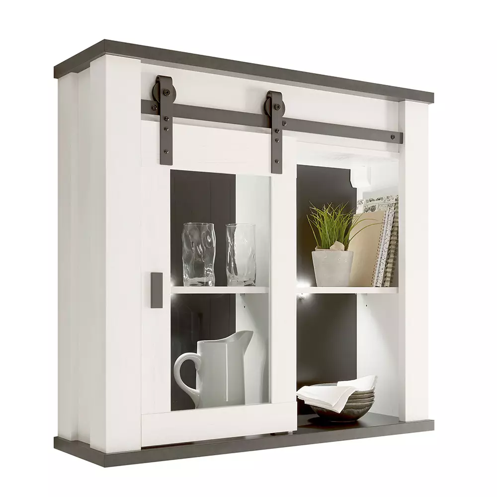 Lomadox Hängeschrank inkl. Schiebetür mit Glaseinsatz SHELTON-61 in Pinie weiß Nb. mit anthrazit, B/H/T ca. 93/90/31 cm Bis zu 60% Rabatt