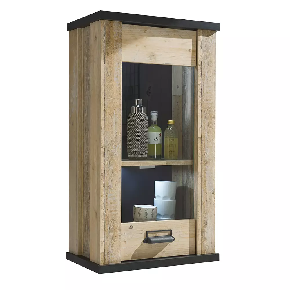 Lomadox Hängeschrank inkl. Tür mit Glasapplikationen SHELTON-61 in Old Style hell Nb. mit anthrazit, B/H/T ca. 50/90/31 cm Bis zu 65% Rabatt