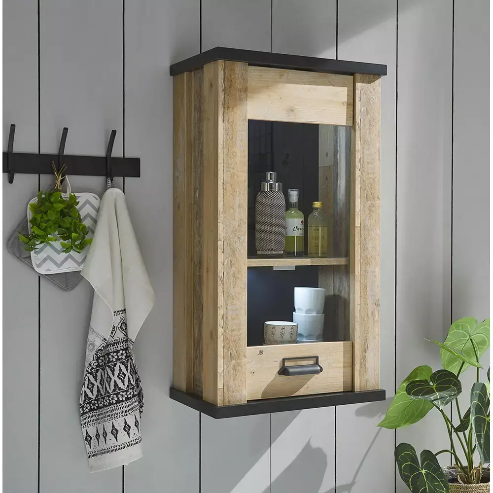Lomadox Hängeschrank inkl. Tür mit Glasapplikationen SHELTON-61 in Old Style hell Nb. mit anthrazit, B/H/T ca. 50/90/31 cm Bis zu 65% Rabatt