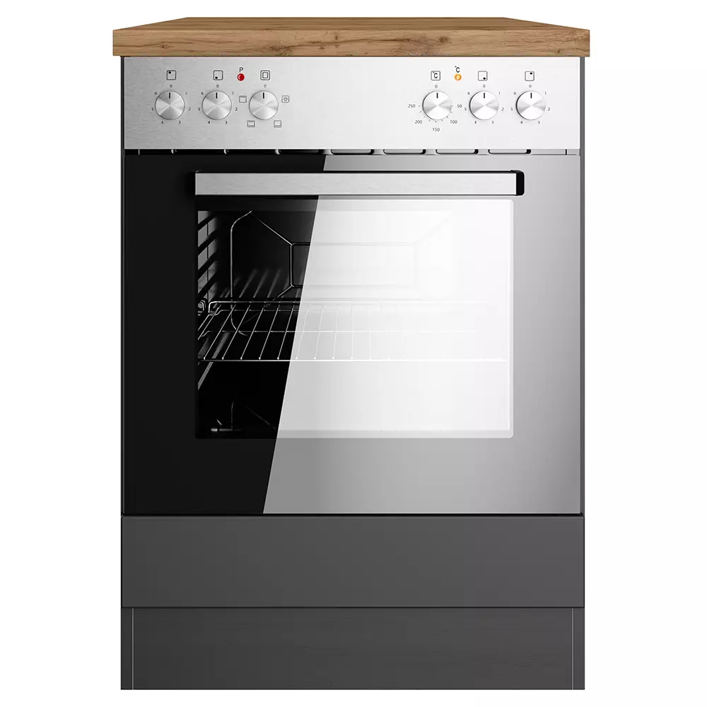 Lomadox Herdumbauschrank 60 cm in grau, Arbeitsplatte Eiche, MONTERREY-03 Sonderangebot der Fabrik