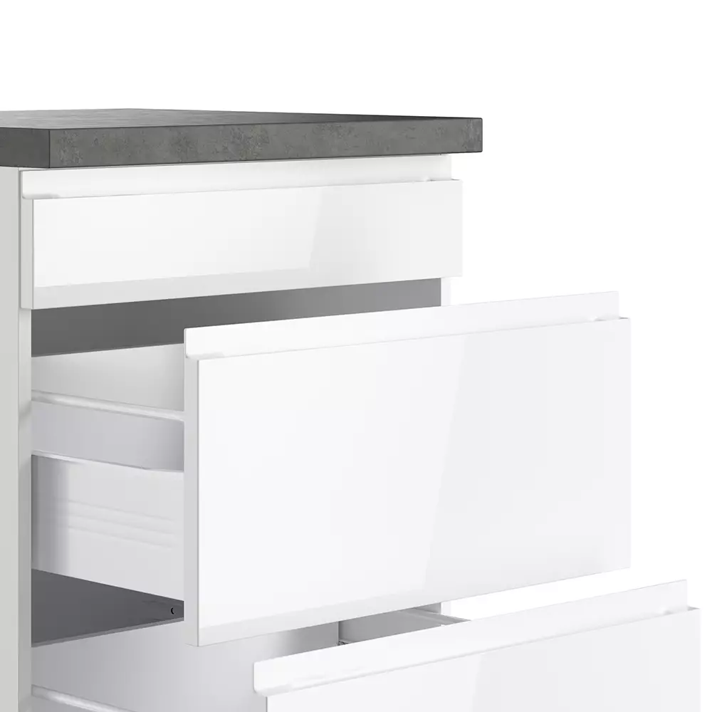 Lomadox Kochfeldumbauschrank 60 cm in Hochglanz weiß, Arbeitsplatte Betonoptik MARSEILLE-03 Super Rabatt