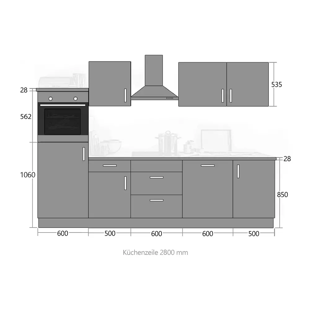 Lomadox Küche Premium Beton MANCHESTER-87 Kochfeld autark, inkl. E-Geräte & Geschirrspüler, 280cm Black Friday Preise
