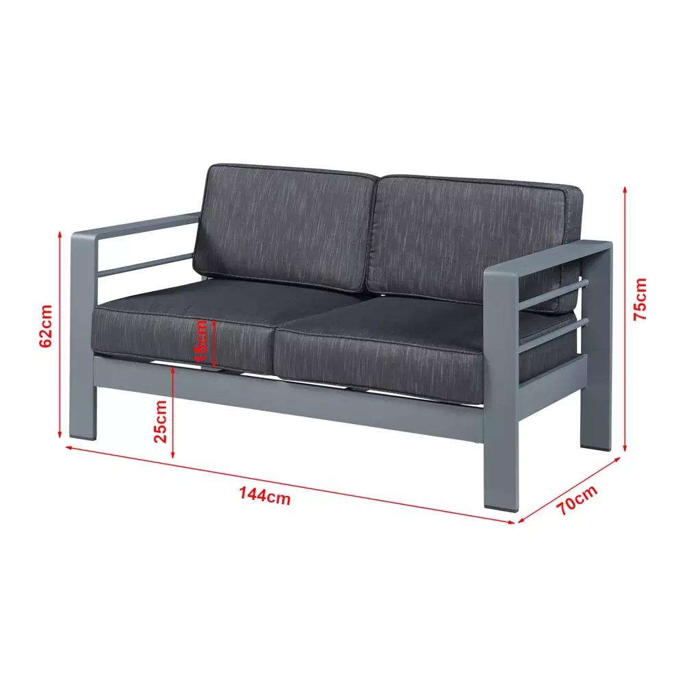 Lomadox 2-Sitzer Outdoor-Sofa AACHEN-100 Aluminium Dunkelgrau zollfrei