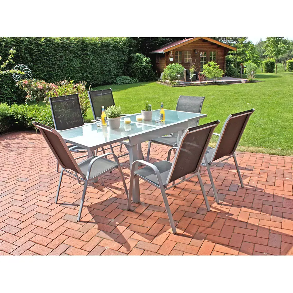 Lomadox Ausziehtisch mit Glasplatte GARDA-120 in grau, B/H/T: ca. 90-180/75/90 cm Hotsell