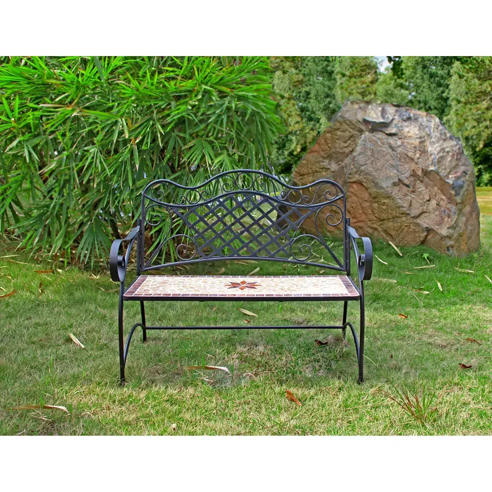 Lomadox Bank mit Mosaik GARDA-120, B/H/T: ca. 115/97/57 cm Großer Ausverkauf