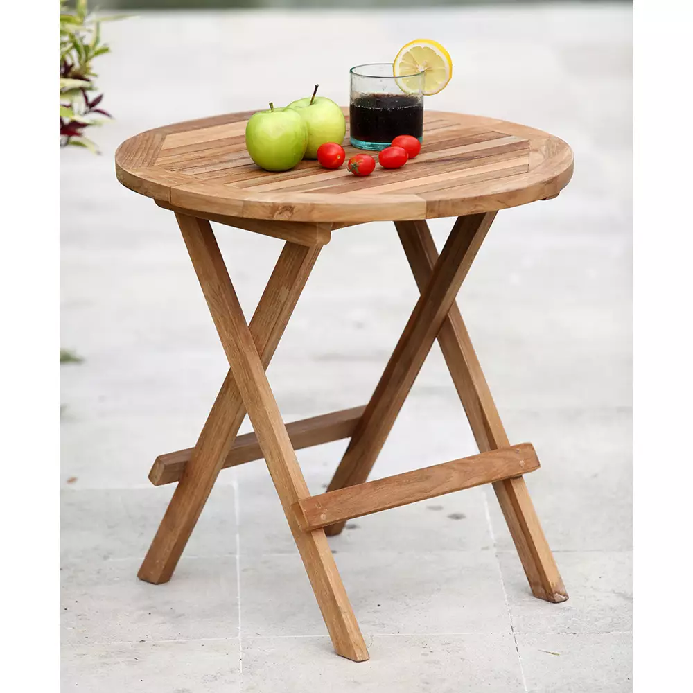 Lomadox Beistelltisch rund GAZA-120 aus Teakholz massiv, B/H/T: ca. 50/50/50 cm Muttertagsangebot