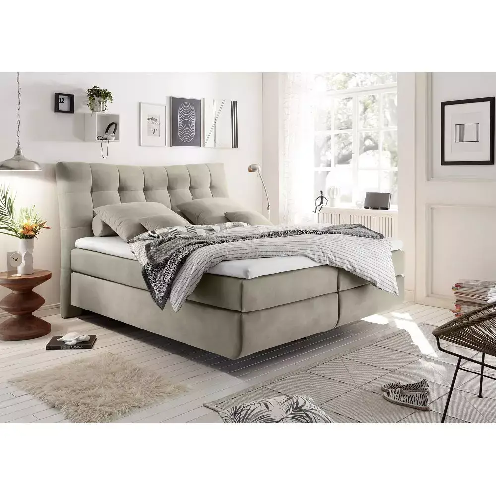 Lomadox Boxspringbett 180x200 cm in der Farbe rabbit, optionale elektrische Verstellung, Topper, Matratze wählbar Heißer Verkauf