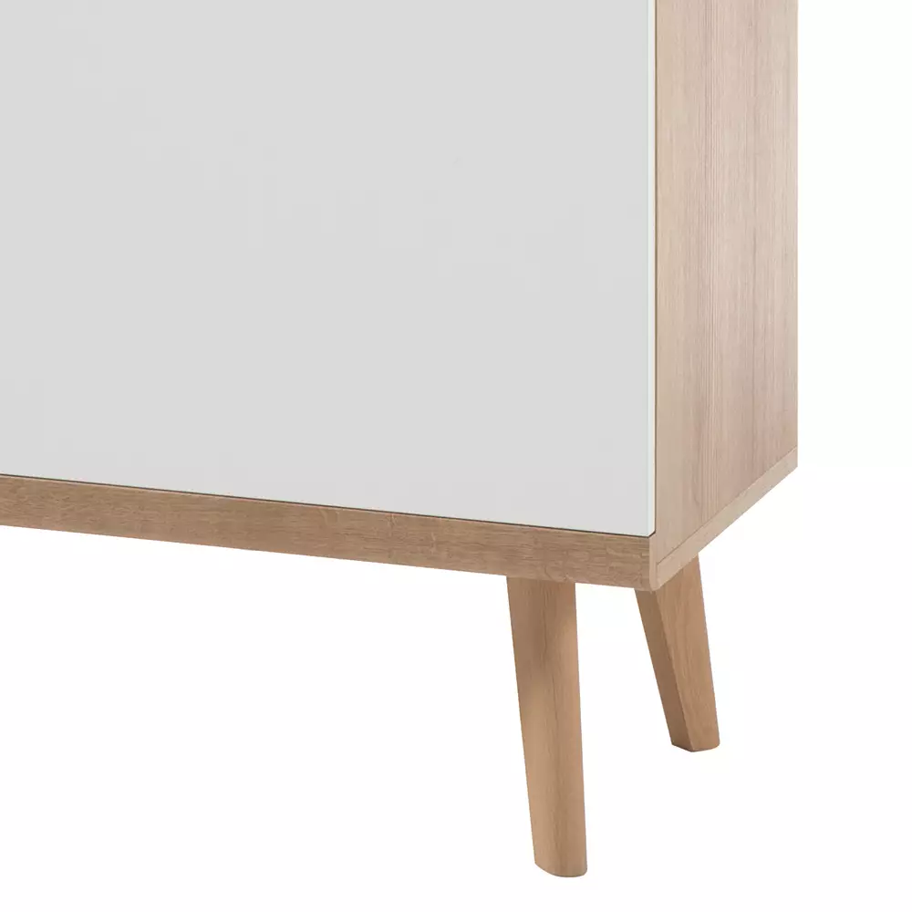 Lomadox Wohnzimmer Sideboard MAINZ-61 Retro skandinavisch weiß matt mit Eiche Riviera Nb. B/H/T ca. 160x83x40cm Online Outlet