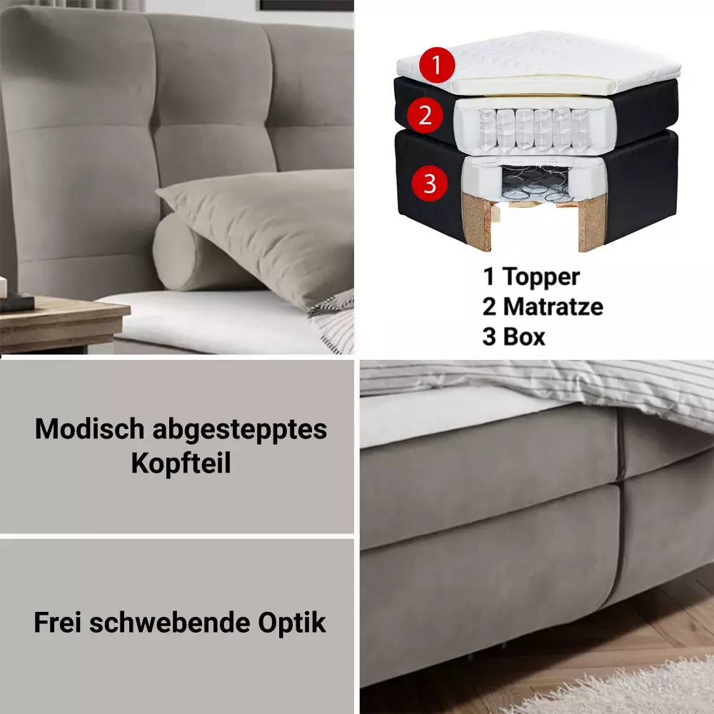 Lomadox Boxspringbett Liegefläche 180 x 200 cm inkl. Nachttische und Kleiderschrank EPSOM-83 Möbel in weiß Abisko Esche Nb. mit Lefkas Eiche Nb Blitzangebot