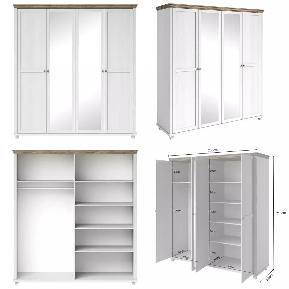 Lomadox Boxspringbett Liegefläche 180 x 200 cm inkl. Nachttische und Kleiderschrank EPSOM-83 Möbel in weiß Abisko Esche Nb. mit Lefkas Eiche Nb Blitzangebot