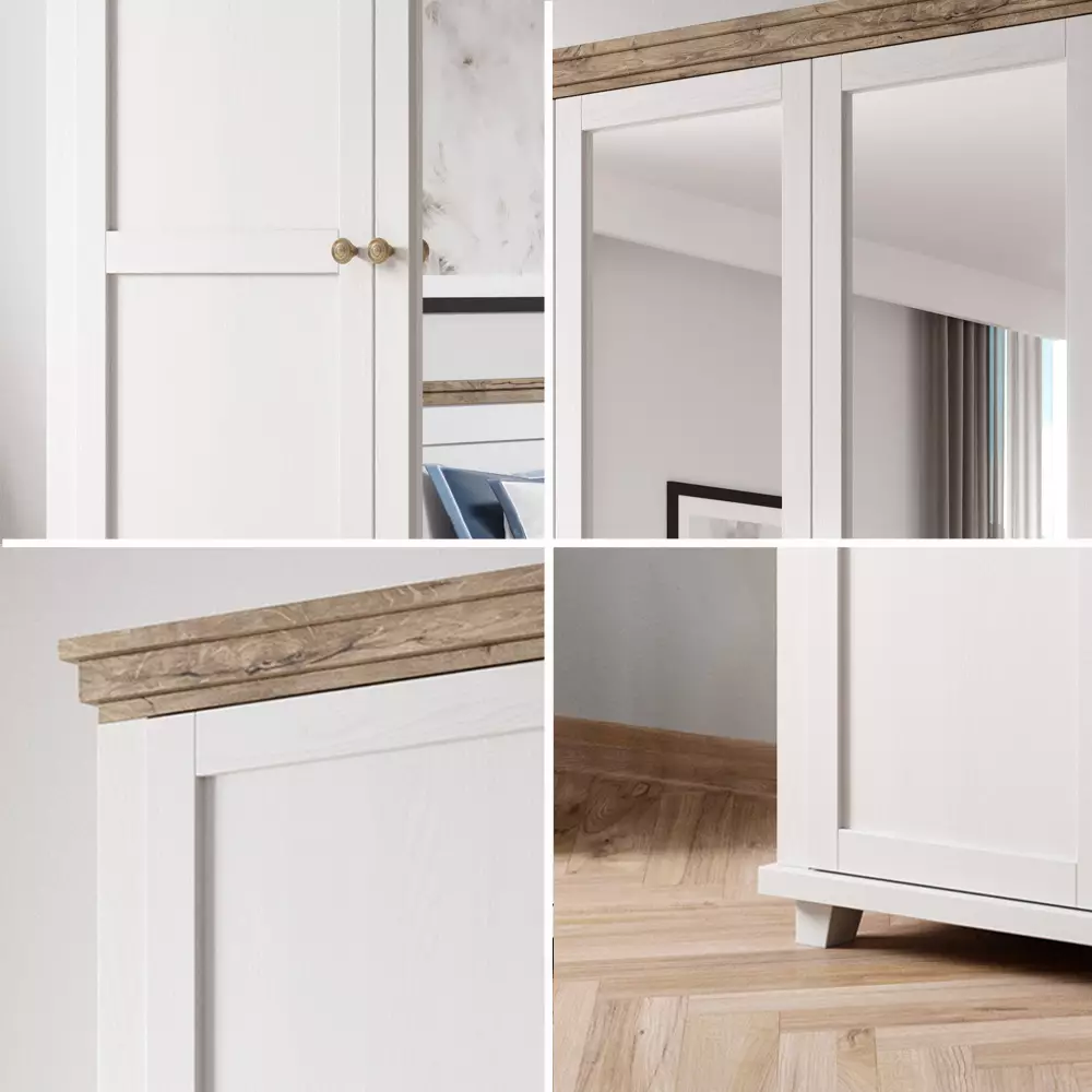 Lomadox Boxspringbett Liegefläche 180 x 200 cm inkl. Nachttische und Kleiderschrank EPSOM-83 Möbel in weiß Abisko Esche Nb. mit Lefkas Eiche Nb Blitzangebot