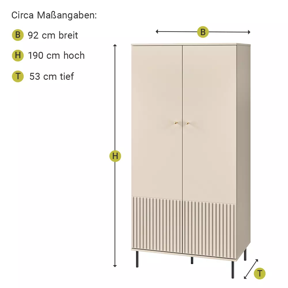Lomadox Kleiderschrank SALOU-131 in kaschmir matt mit Rillenoptik, B/H/T ca. 92/190/53 cm Große Rabatte