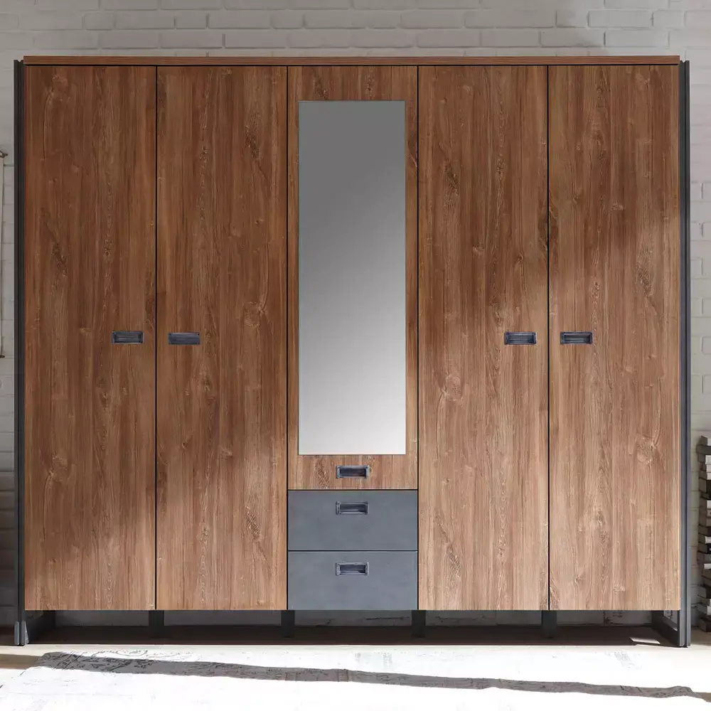 Lomadox Schlafzimmer DALLAS-61 im Industrial Stil Komplett-Set Dekor Stirling Oak Nb. und Matera Anthrazit B/H/T ca. 393x202x60-209cm Räumungsverkauf