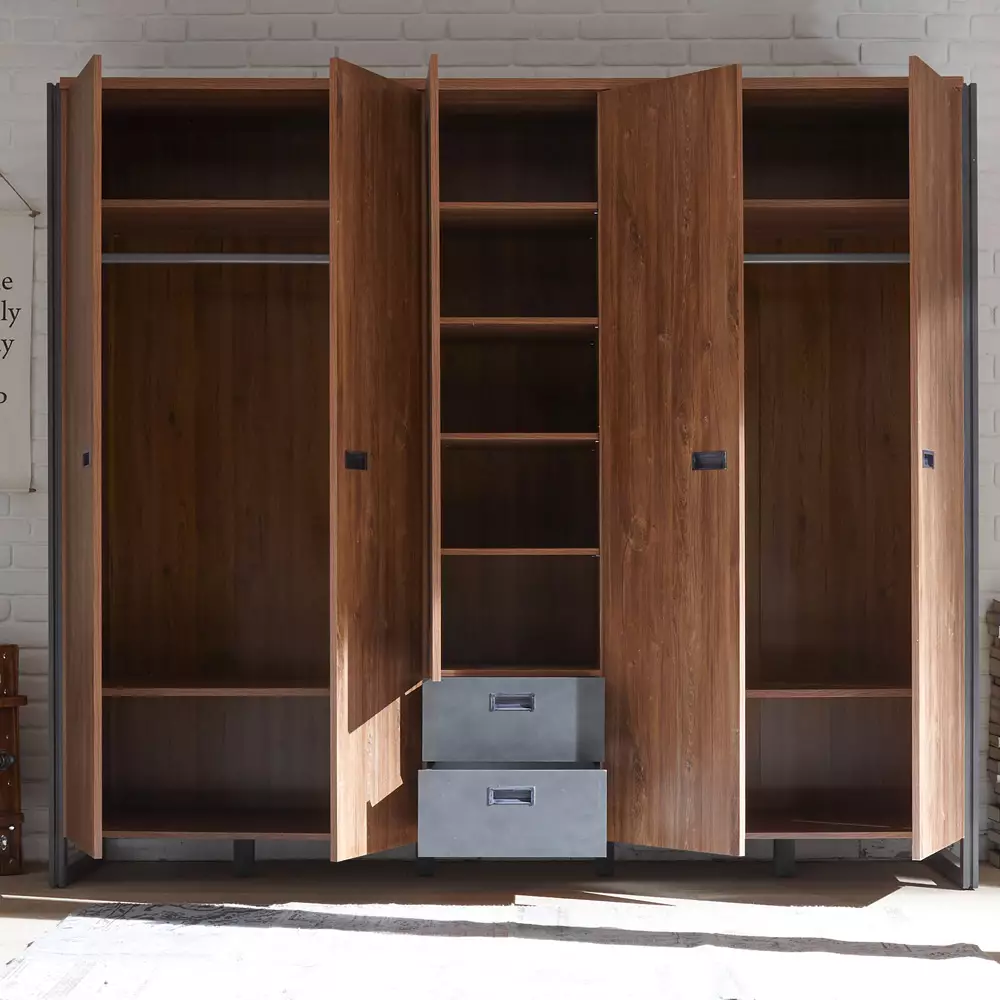 Lomadox Schlafzimmer DALLAS-61 im Industrial Stil Komplett-Set Dekor Stirling Oak Nb. und Matera Anthrazit B/H/T ca. 393x202x60-209cm Räumungsverkauf
