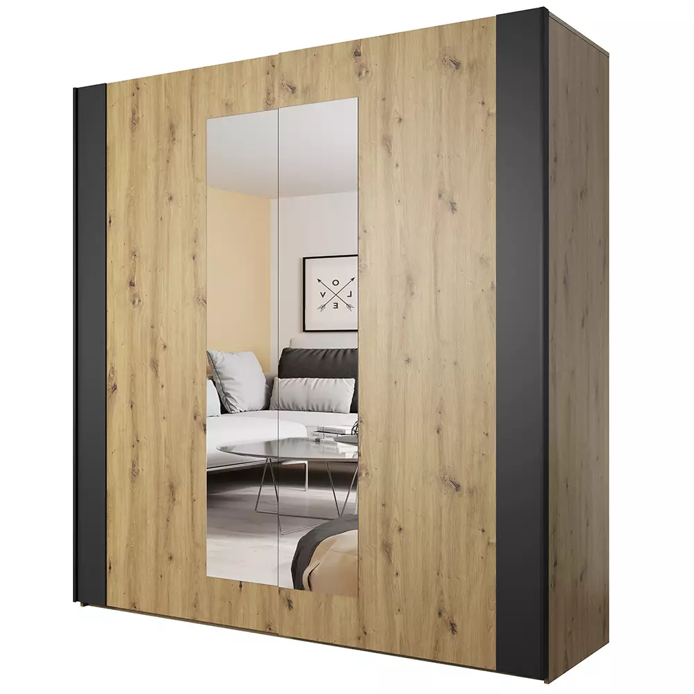 Lomadox Kleiderschrank mit Kommode SOLMS-83 in Artisan Eiche Nb. mit schwarz Kauf eins, bekomm eins gratis