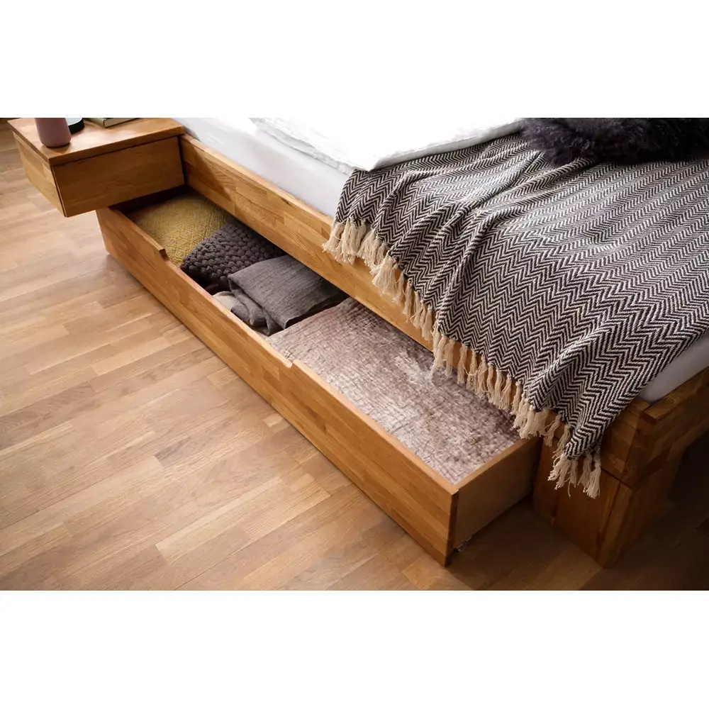 Lomadox 180x200 cm Bett Set mit 5-türigem Massivholz Kleiderschrank mit Spiegel NORDDEICH-137 in Wildeiche massiv Super Sparpreis