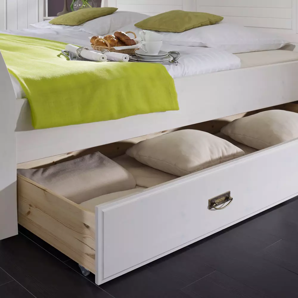 Lomadox 180x200 cm Bettgestell mit Bettkästen SAVONA-69 in Kiefer massiv weiß mit honig, B/H/T: ca. 187/99/223 cm Wochenangebot