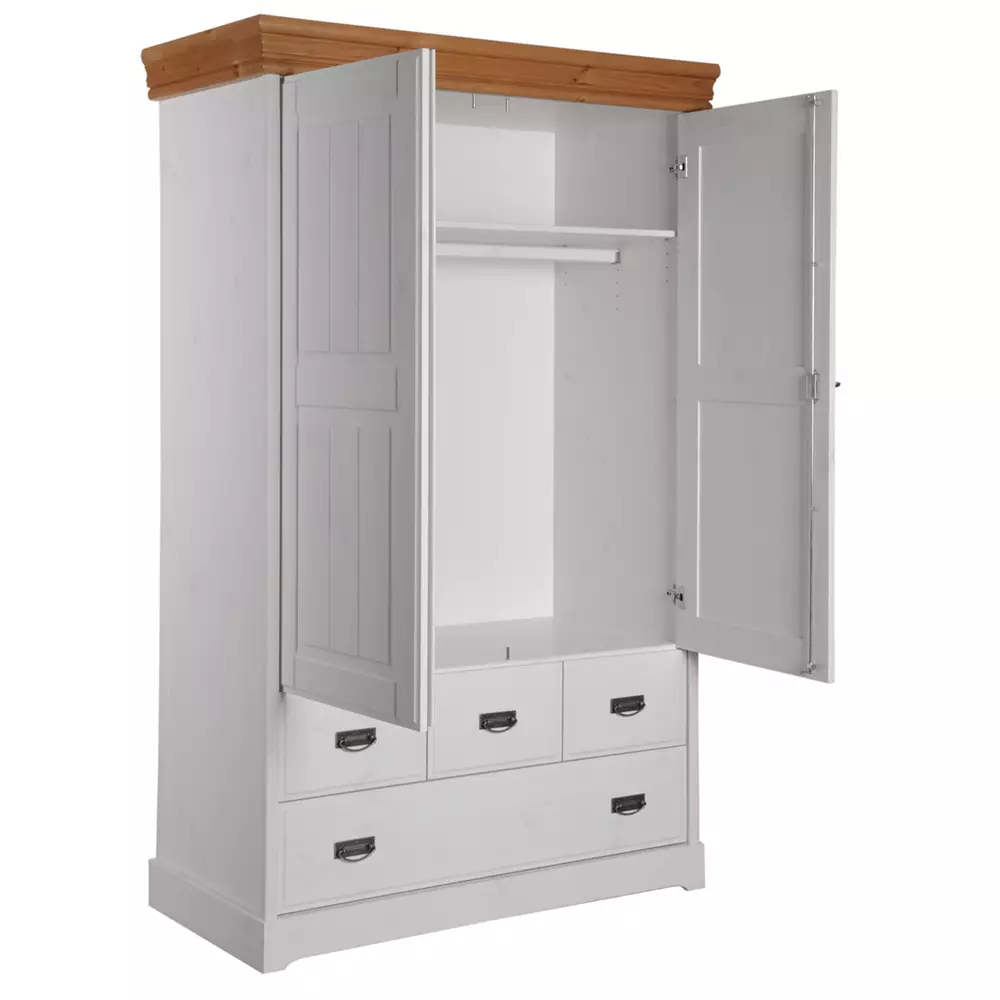 Lomadox 2-türiger Wäscheschrank SAVONA-69 in Kiefer massiv weiß mit honig, B/H/T: ca. 120/190/55 cm Letzte 3 Tage