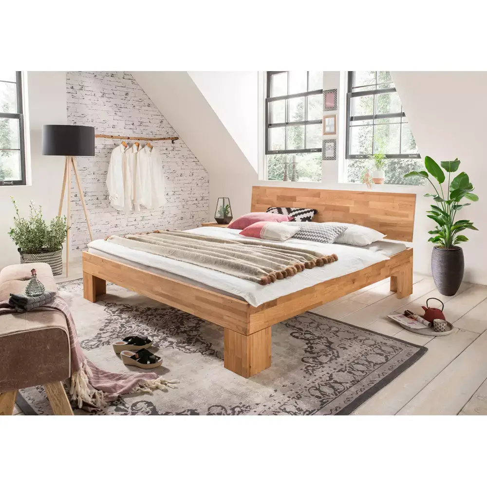 Lomadox 200x200 cm Massivholz Bettgestell inkl. Schwebe-Nachttische und Bettschubkästen NORDDEICH-137 in Wildeiche massiv, B/H/T: ca. 292/88/213 cm JETZT KAUFEN