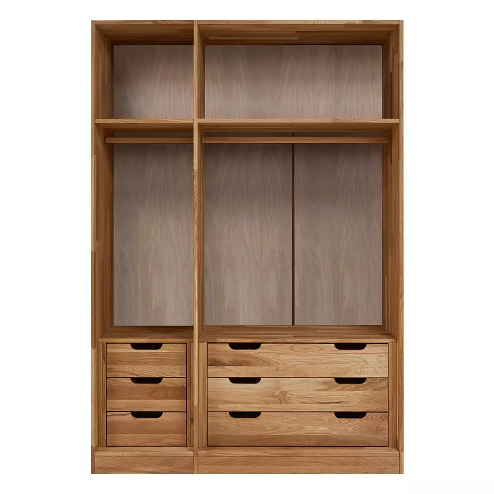 Lomadox 3-türiger Massivholz Kleiderschrank mit Kleiderstange und Schubkasteneinsätzen NORDDEICH-137 in Wildeiche massiv, B/H/T: ca. 143/210/61 cm Bis zu 50% Rabatt