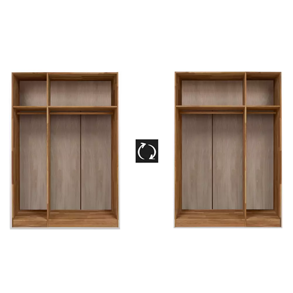 Lomadox 3-türiger Massivholz Kleiderschrank NORDDEICH-137 in Wildeiche massiv, B/H/T: ca. 143/207/60 cm Bis zu 60% Rabatt