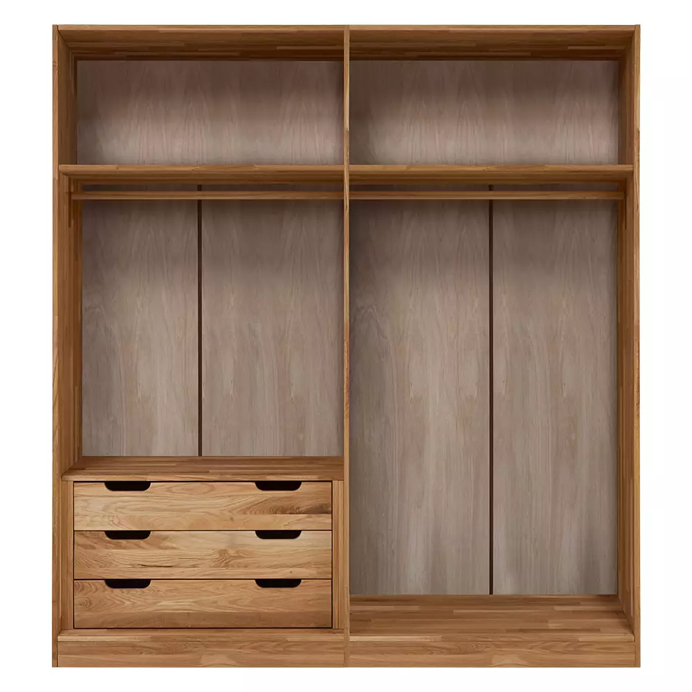 Lomadox 4-türiger Massivholz Kleiderschrank mit Kleiderstange und Schubkasteneinsatz NORDDEICH-137 in Wildeiche massiv, B/H/T: ca. 191/210/61 cm Nur für heute