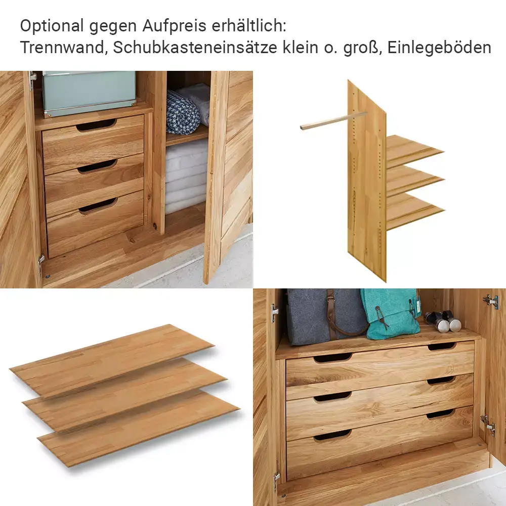 Lomadox 4-türiger Massivholz Kleiderschrank NORDDEICH-137 in Wildeiche massiv, B/H/T: ca. 191/207/60 cm Bis zu 55% Rabatt