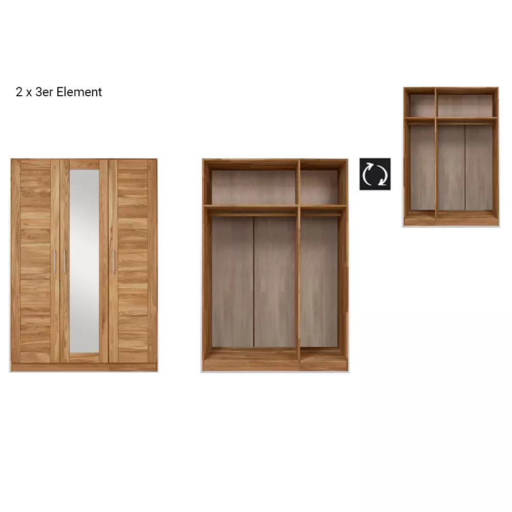 Lomadox 6-türiger Massivholz Kleiderschrank mit Spiegel NORDDEICH-137 in Wildeiche massiv, B/H/T: ca. 285/207/60 cm Nur noch ein Tag übrig