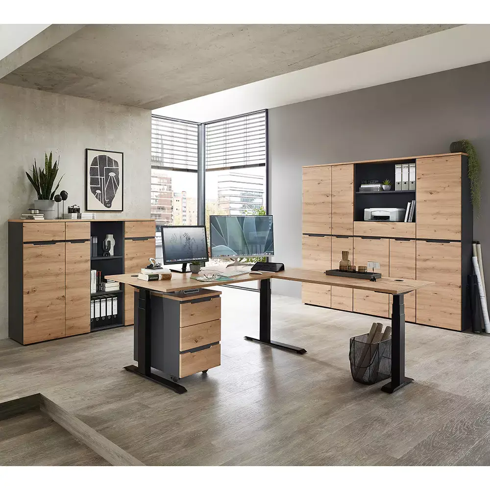 Lomadox Aktenschrank 1-türig, 45cm breit, graphit mit Eiche, MANRESA-36 Meist gekauft