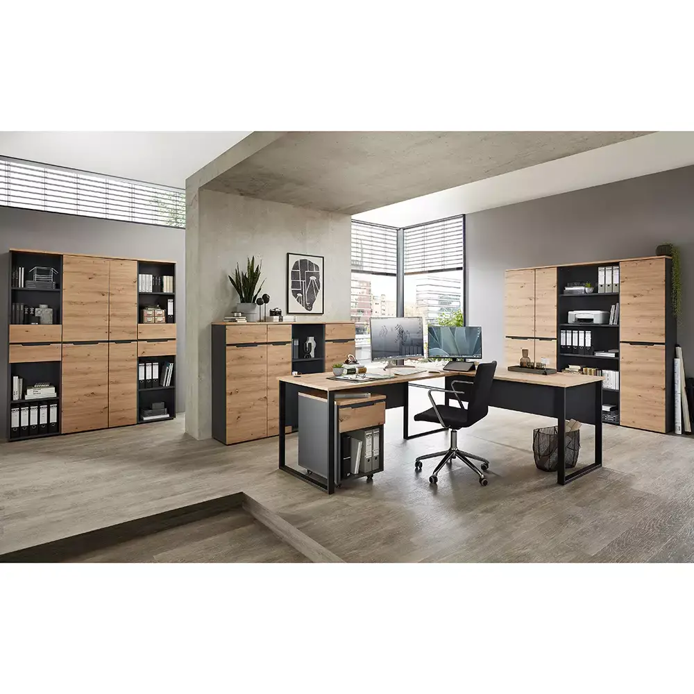 Lomadox Aktenschrank 2-türig, 75cm breit, graphit mit Eiche, MANRESA-36 Fabrik Onlineshop