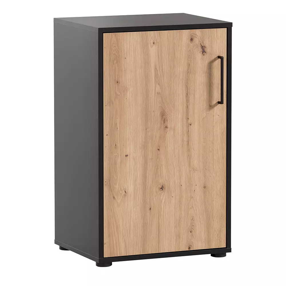 Lomadox Aktenschrank 51cm, schwarz matt mit Eiche, ALNWICK-80 Sonderangebot