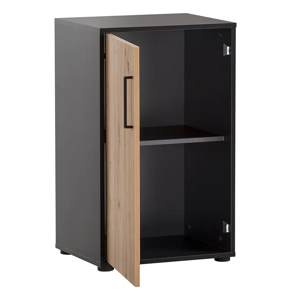 Lomadox Aktenschrank 51cm, schwarz matt mit Eiche, ALNWICK-80 Sonderangebot