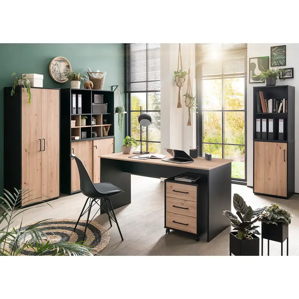 Lomadox Aktenschrank 51cm, schwarz matt mit Eiche, ALNWICK-80 Sonderangebot
