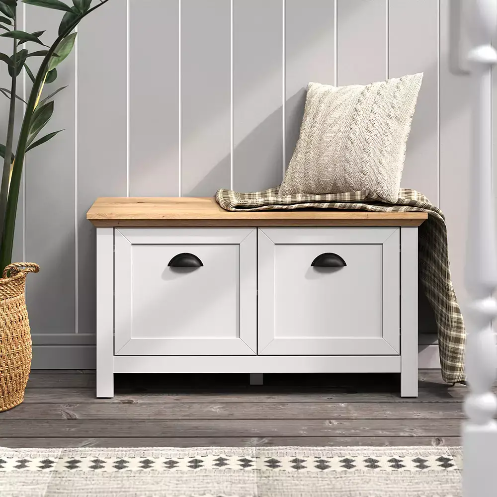 Lomadox Flur Sitzbank in lichtgrau mit Artisan Eiche Nb. LICATA-19, B/H/T ca. 91/49/41 cm Online Shopping