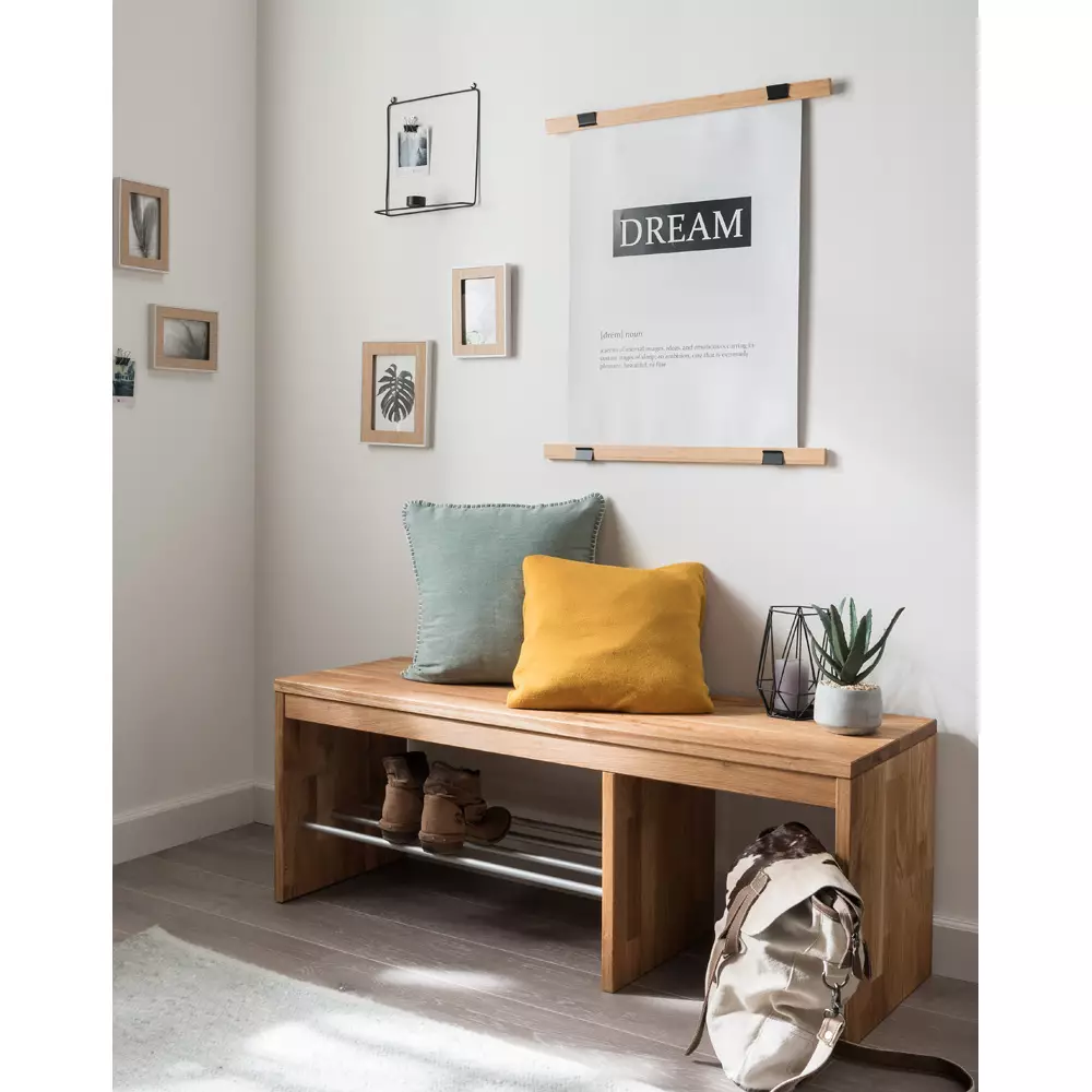Lomadox Flurbank Massivholz 120 cm Schubkasten Schuhablage Eiche massiv CUENCA-137 Weihnachtsangebot