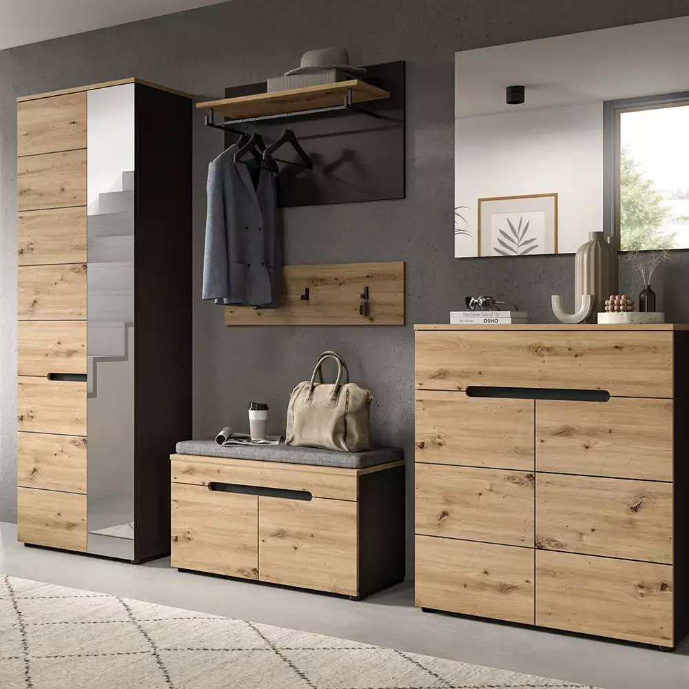 Lomadox Flurbank modern in Eiche mit grau CORTONA-158 Vatertagsangebot