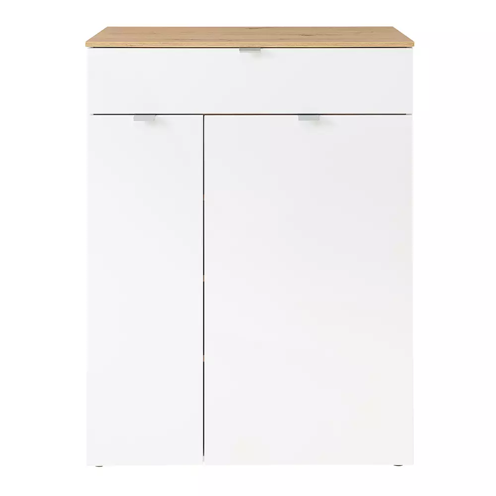Lomadox Flurkommode mit Schubkasten weiß matt mit Eiche BLISS-36 Lagerräumung