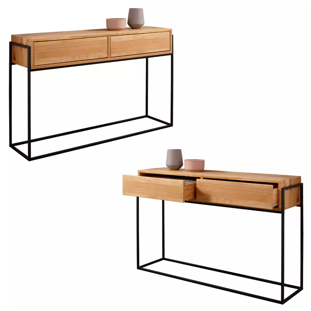 Lomadox Flurmöbel Set Sideboard und Spiegel Eiche massiv geölt KENTON-69, 2-teilig Kauf eins, bekomm eins gratis