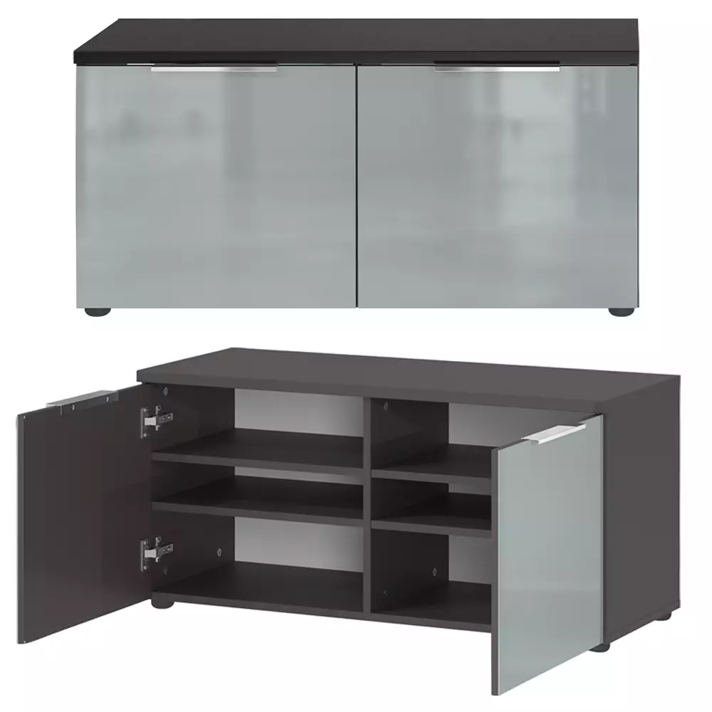 Lomadox Flurmöbel Set Sitzpolster graphit mit Glasfronten grau GENEVA-01, 3-teilig Tägliche Deals