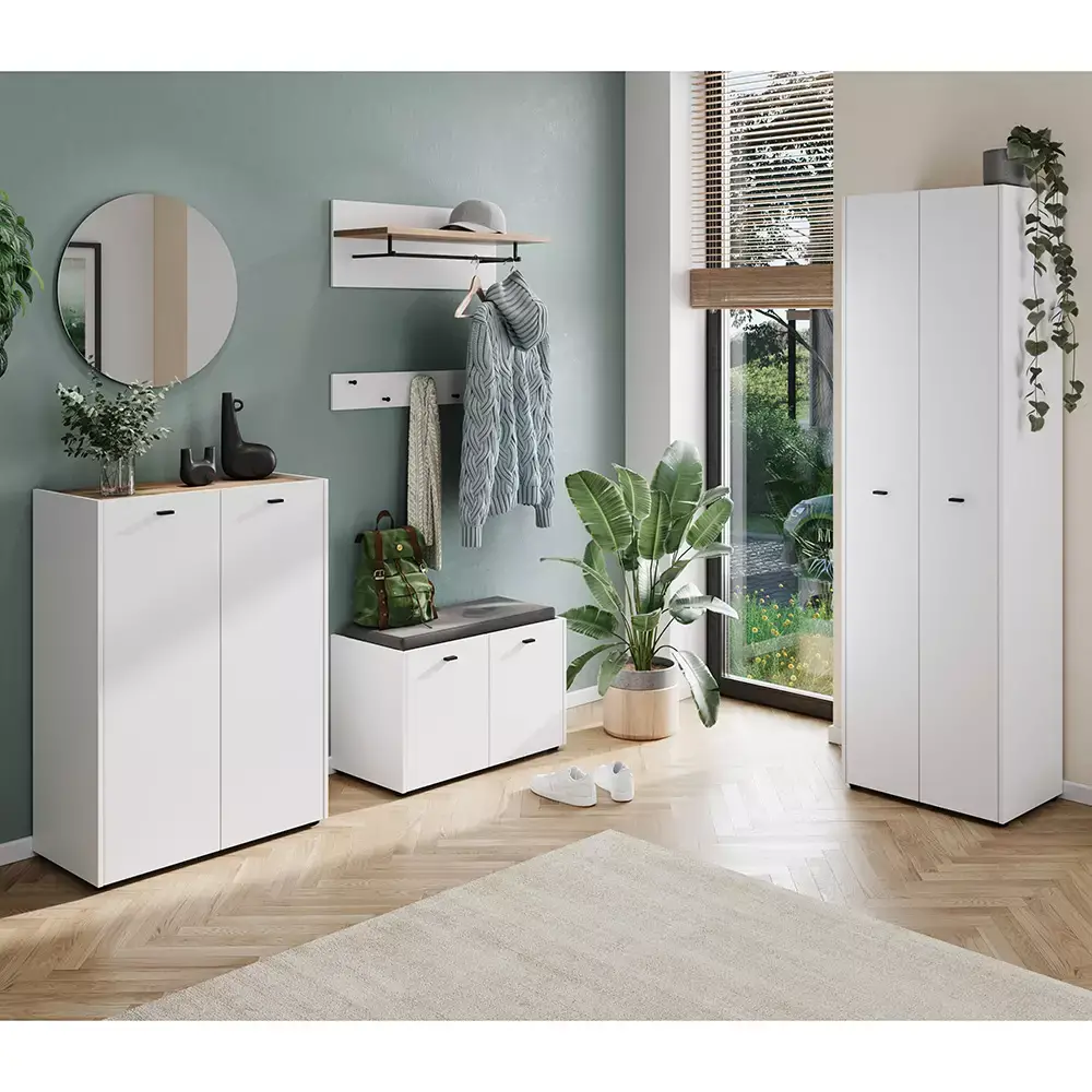 Lomadox Flurschrank 2-türig, weiß mit Eiche, LASARI-01 Wochenangebot
