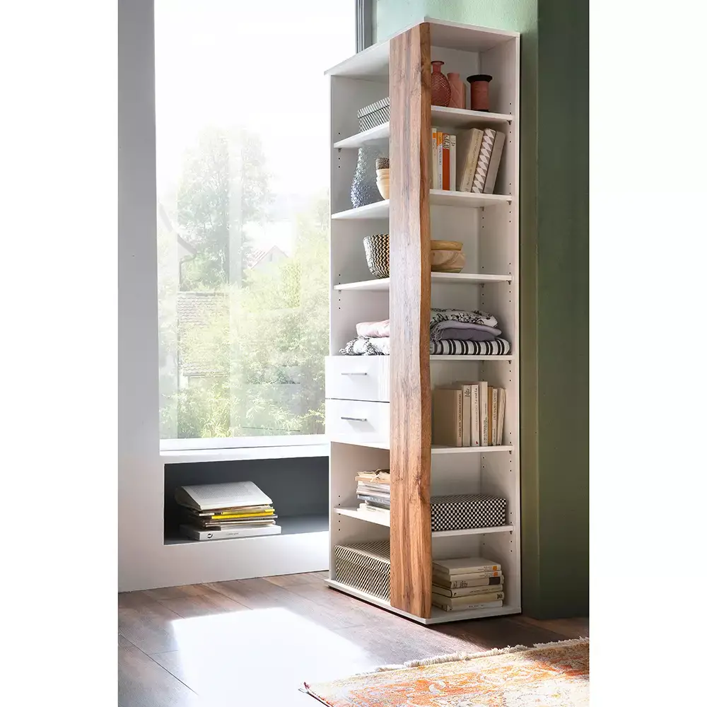 Lomadox Flurschrank Regal, weiß Hochglanz mit Eiche, GUARDA-05 JETZT KAUFEN
