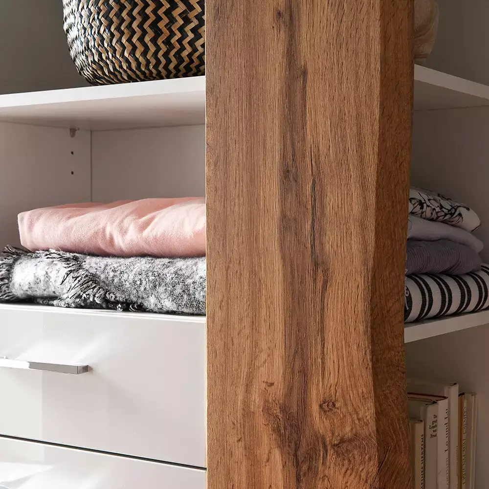 Lomadox Flurschrank Regal, weiß Hochglanz mit Eiche, GUARDA-05 JETZT KAUFEN