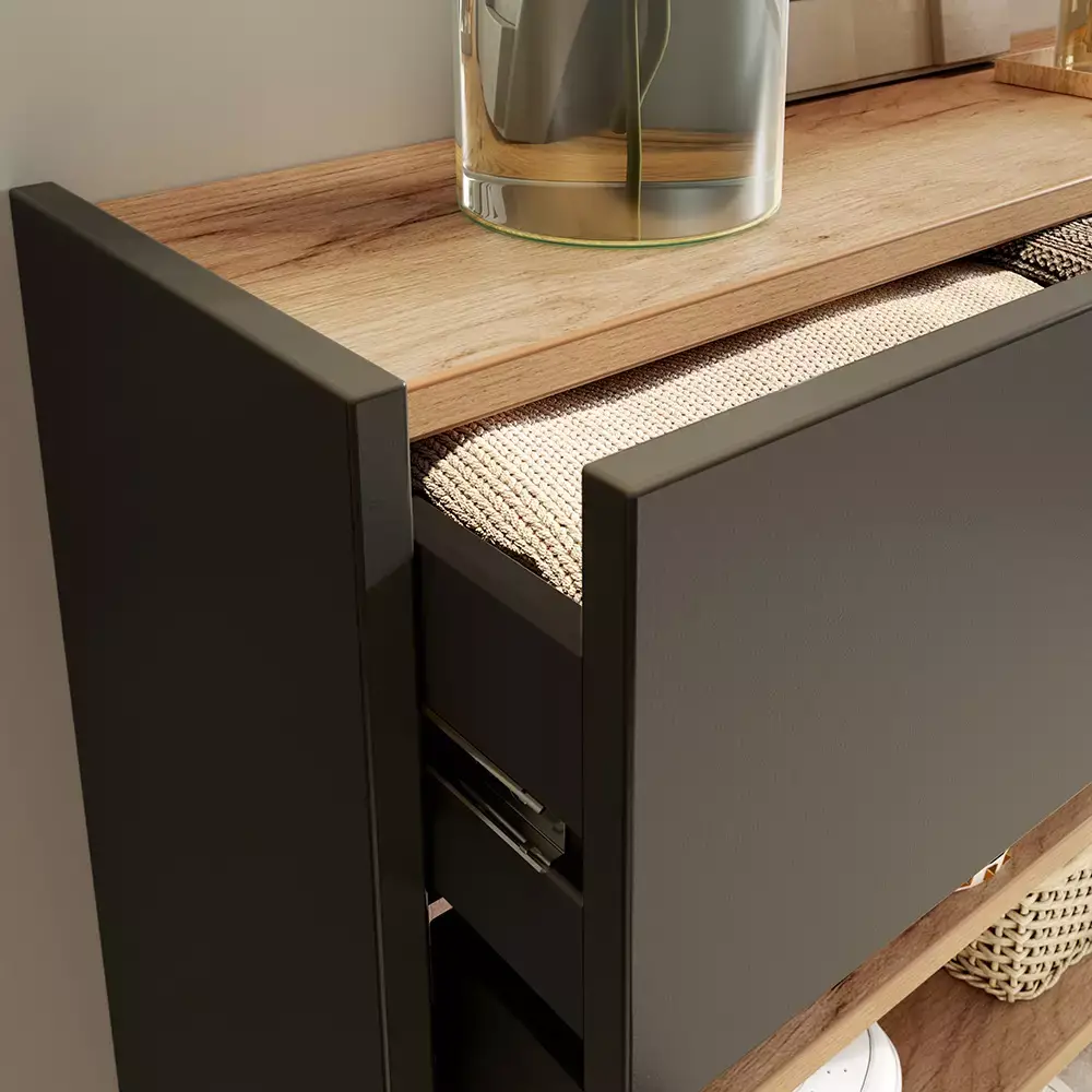 Lomadox Flurschrank Schuhschrank 110cm in grau mit Eiche ABERDEEN-01 ideal für schmale Flure, B/H/T ca. 110/57/22 cm Neueste Stile