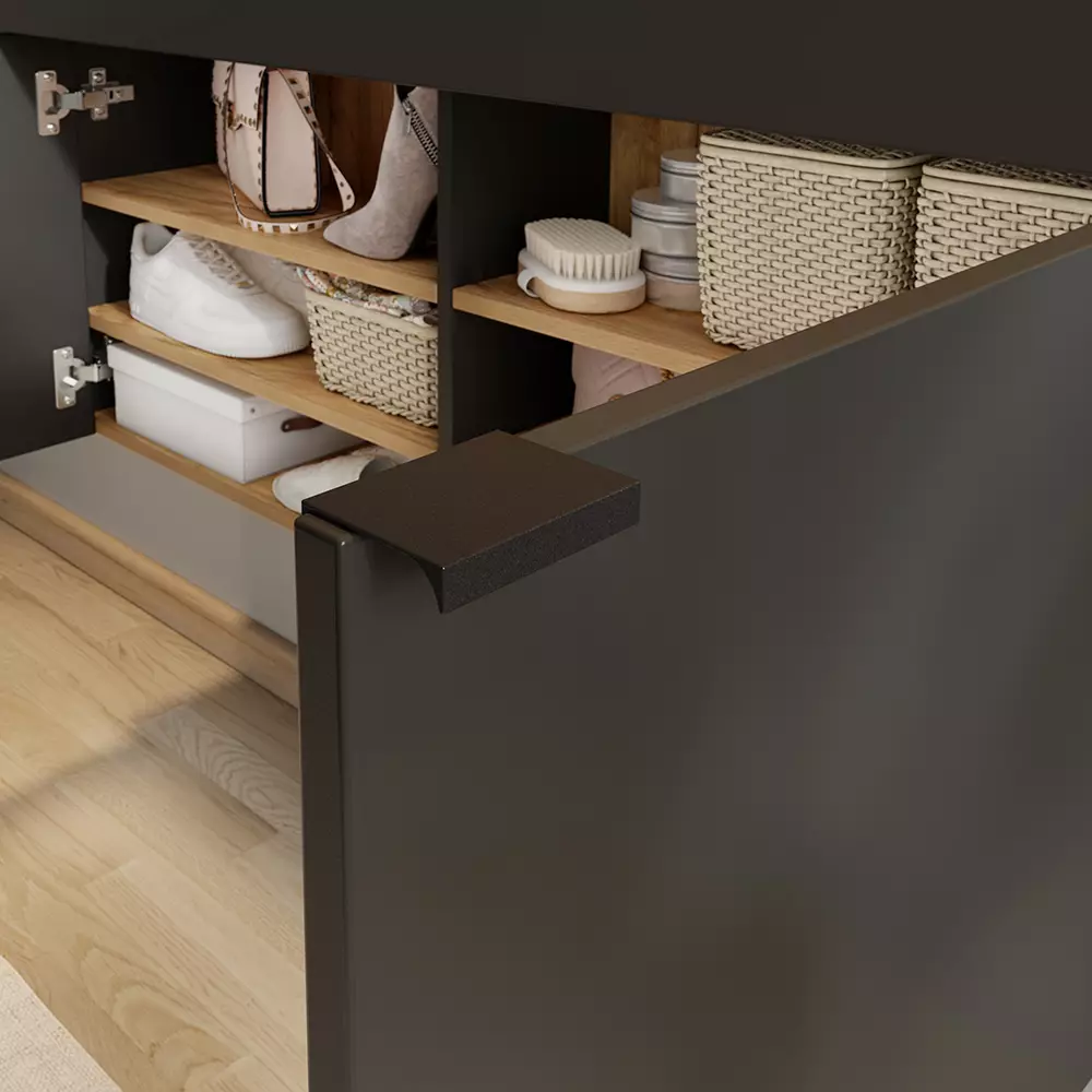 Lomadox Flurschrank Schuhschrank 110cm in grau mit Eiche ABERDEEN-01 ideal für schmale Flure, B/H/T ca. 110/57/22 cm Neueste Stile