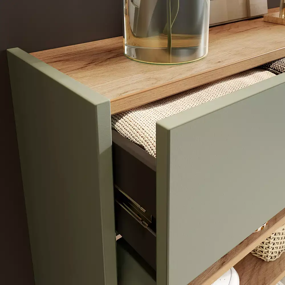 Lomadox Flurschrank Schuhschrank 110cm in grün mit Eiche ABERDEEN-01 ideal für schmale Flure, B/H/T ca. 110/57/22 cm Letzte 2 Tage