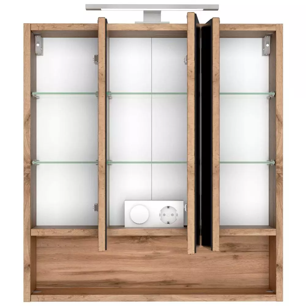 Lomadox Badezimmer Set 4-tlg. mit Beleuchtung und Waschbecken LOUNY-03 in Wotaneiche Nb. mit matt weiß, B/H/T: ca. 110/200/48 cm Bis zu 60% Rabatt
