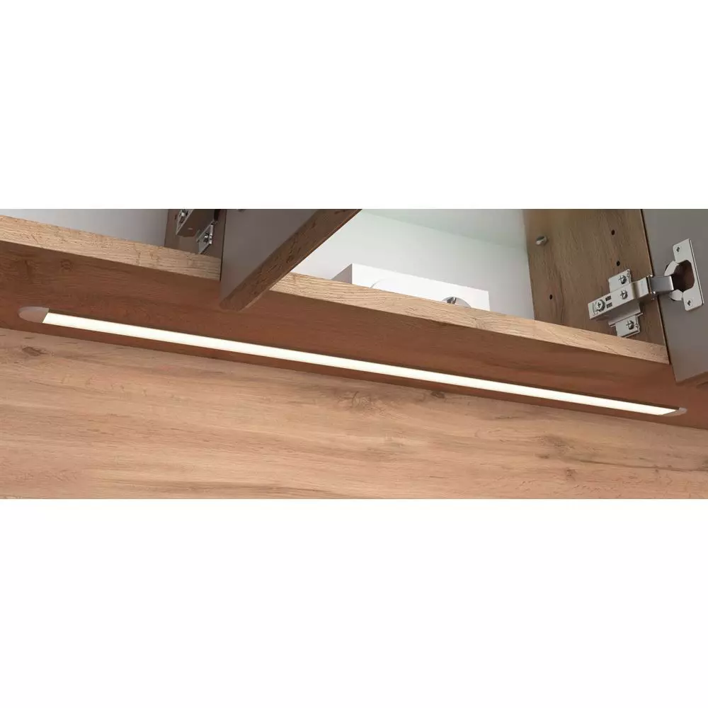 Lomadox Badezimmer Set 4-tlg. mit Beleuchtung und Waschbecken LOUNY-03 in Wotaneiche Nb. mit matt weiß, B/H/T: ca. 110/200/48 cm Bis zu 60% Rabatt